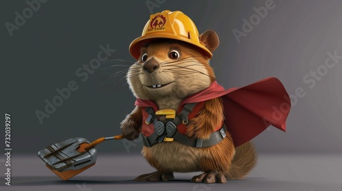 Cartoon digital avatars of Fritz the Flood Fighter A beaver architect with a determined expression and a cape, using his engineering skills to create a strong and sy dam that can withstand photo