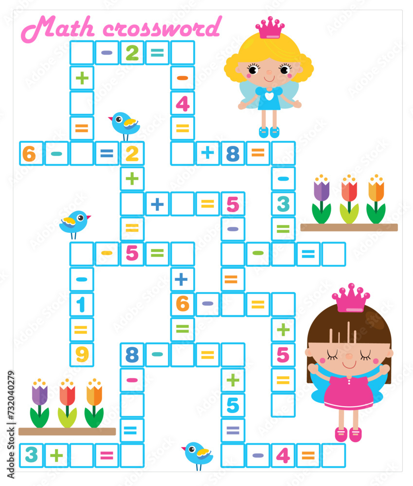 Math Crossword puzzle for children solve examples