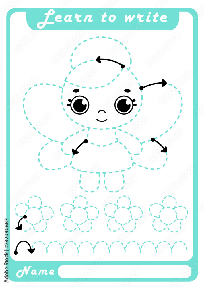 Preschool Fine Motor Worksheet - Dotted Lines. Learn to write. Trace sheet. Illustration and vector outline - A4 paper, ready for printing. Workbook for kids handwriting repeat. Princess dotted lines Preschool Fine Motor Worksheet - Dotted Lines. Learn to write. Trace sheet. Illustration and vector outline - A4 paper, ready for printing. Workbook for kids handwriting repeat. Princess dotted lines