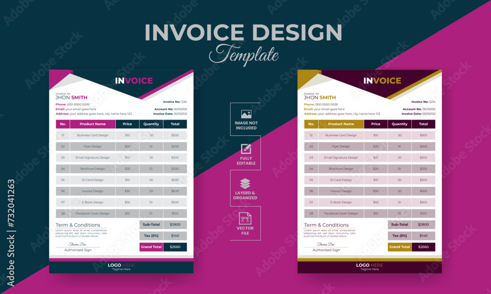 Obraz premium Minimal invoice or bill form design template for business and office with best layout.