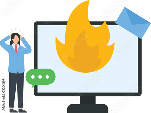 Emotional burnout syndrome and tied employee from work concept,