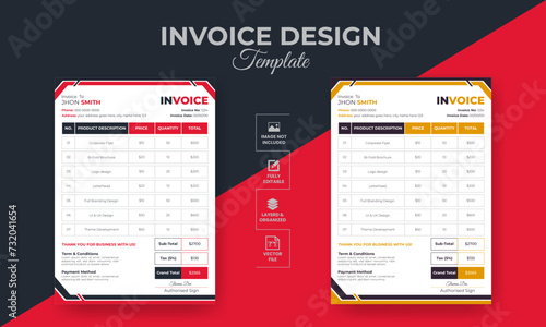 Minimal invoice or bill form design template for business and office with best layout.