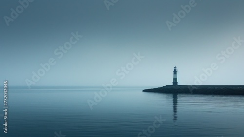 Minimalist image exuding a sense of calmness and serenity, with a lighthouse ...