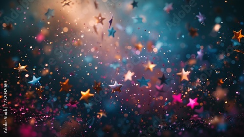 Serene background adorned with ethereal confetti, resembling stars scattered across the night sky