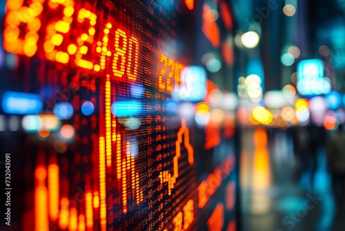 A stock market display showing a drop in share prices