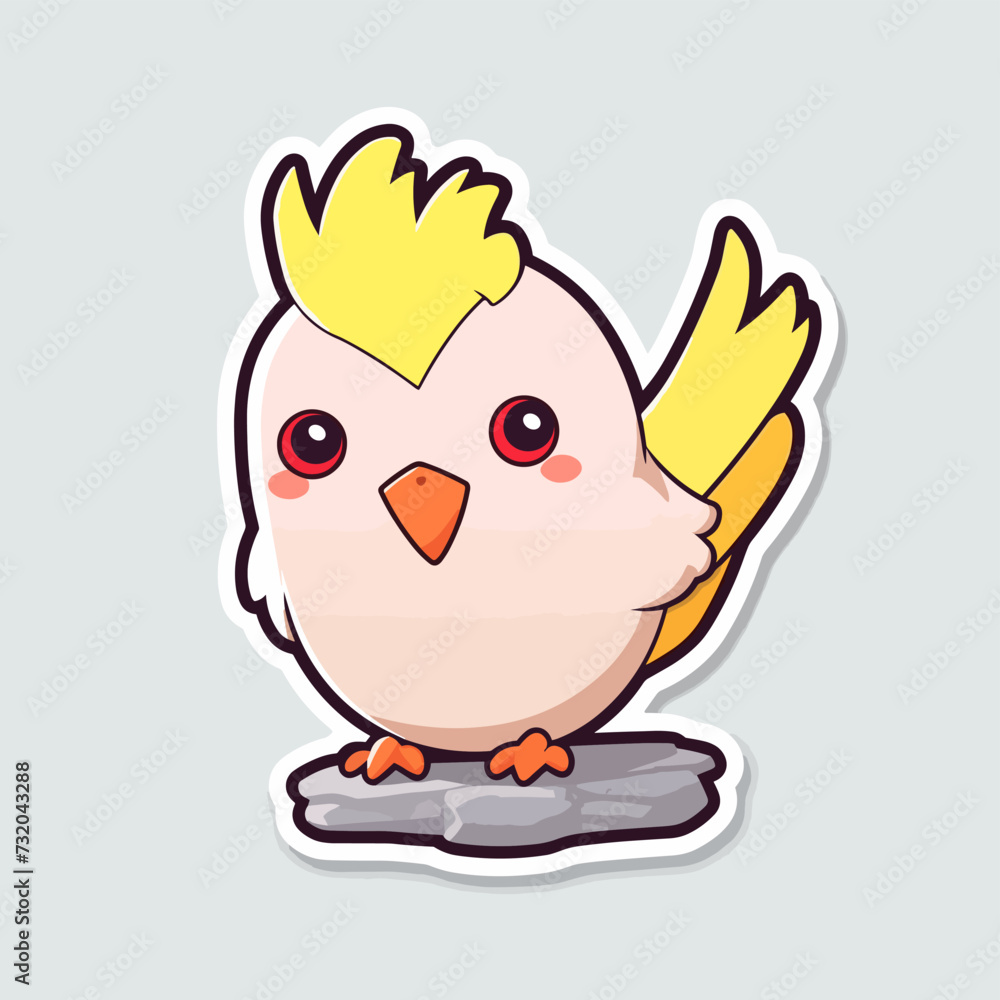 Vector illustration of a small cartoon Cockatoo against a gray background