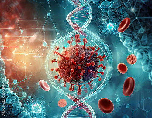 3d rendered illustration of a virus into DNA