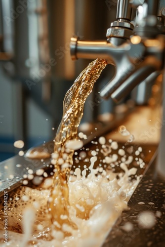 The process of beer being filled in a brewery photo