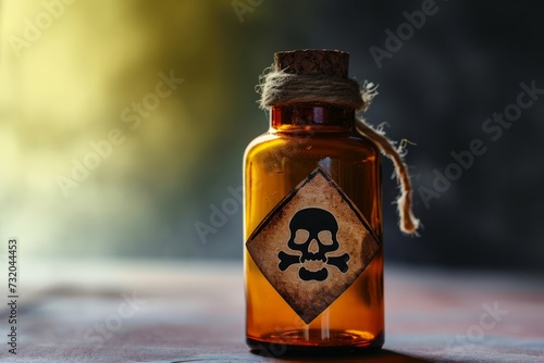 An isolated poison bottle, label bearing a warning sign