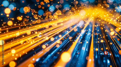 High-speed data transfer concept with glowing fiber optic cables, symbolizing the rapid movement of information in the digital age
