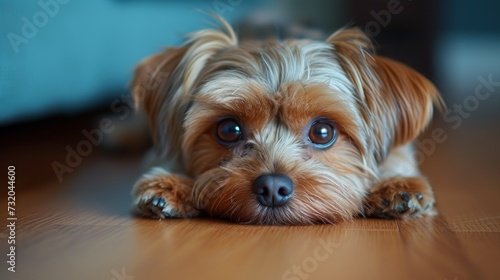 Clean and minimalist shot capturing the innocent gaze of a sweet little furry companion