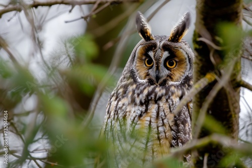 A long-eared owl nestled in the forest © Emanuel