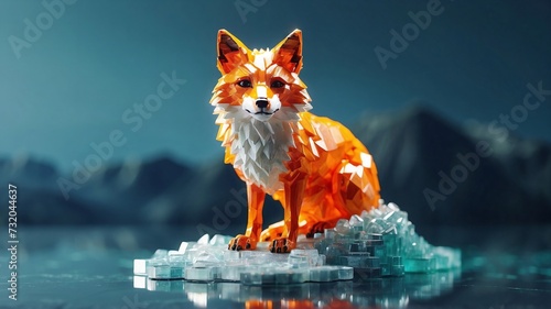 Voxel pixel art Fox in wild, animals made of 3d cubes, voxel illustration for video games or illustrating 3d animation and vfx studios. Generative AI	