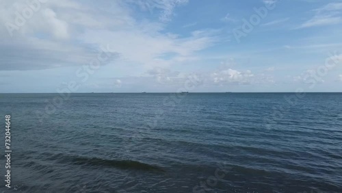 shanklin beach and ocean with good weather low altitude drone 2023 photo