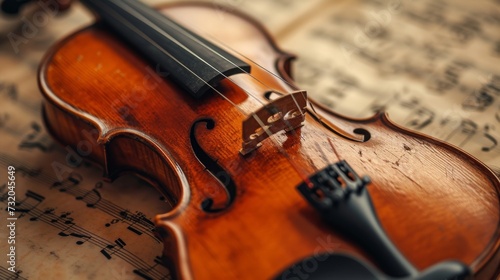 Minimalist portrayal of a violin and scattered musical notes