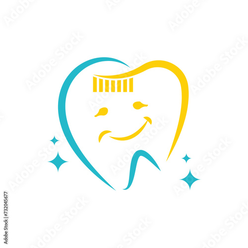 Tooth with toothpaste and toothbrush icon. Vector illustration.