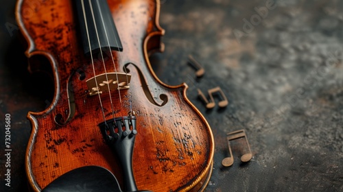 Minimalist portrayal of a violin and scattered musical notes