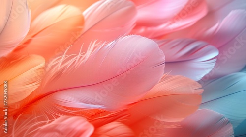 Minimalist backdrop adorned with a delicate array of multicolored feathers