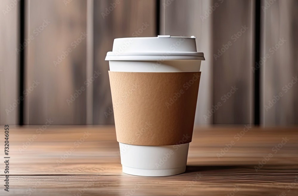 Eco friendly paper craft cup for coffee with black lid on the white wooden background. Zero waste, plastic free concept. Sustainable lifestyle. Front view. Eco friendly paper craft cup for coffee with black lid on the white wooden background. Zero waste, plastic free concept. Sustainable lifestyle. Front view.