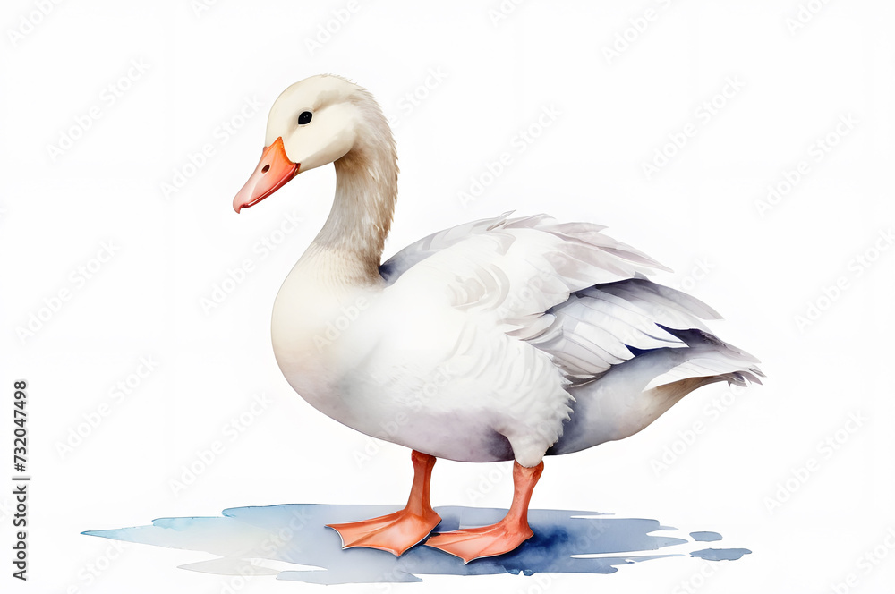 Watercolor illustration of a white goose on a light background. Watercolor illustration of a white goose on a light background.