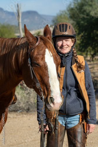 An elderly woman and her quarter horse in Arizona