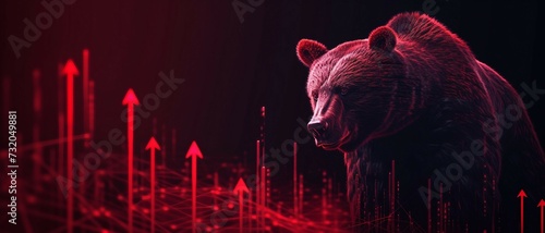 Bear Market Banner Design, a banner representing the despair of cryptocurrency values in a bearish market , on a  background of a trade exchange with red arrow graphs . photo