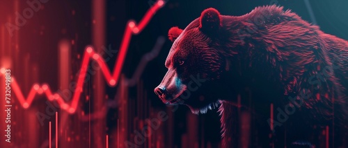 Bear Market Banner Design, a banner representing the despair of cryptocurrency values in a bearish market , on a  background of a trade exchange with red arrow graphs .