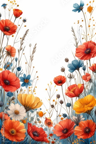 wildflower, poppies, with white background, copy space