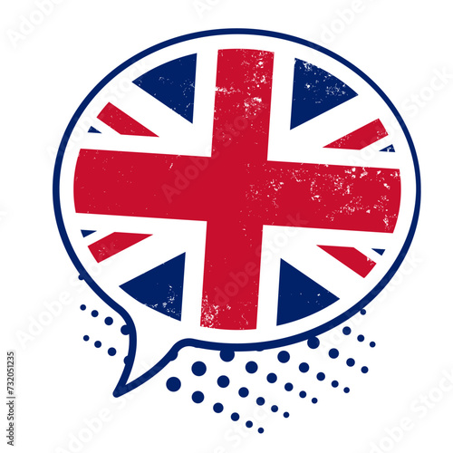 English speaking, English language, British flag bubble - vector illustration