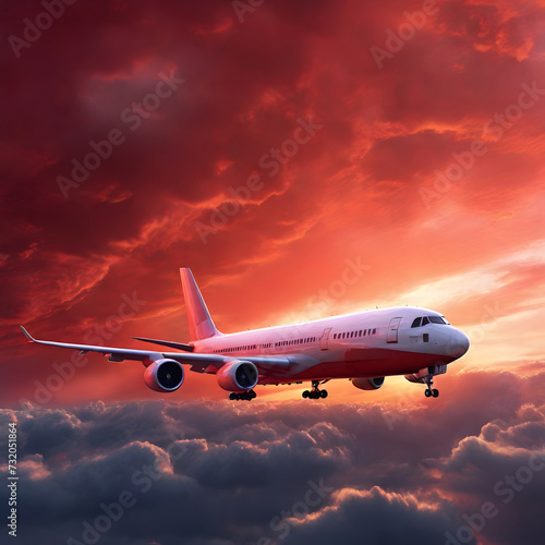 Red sky and airplane