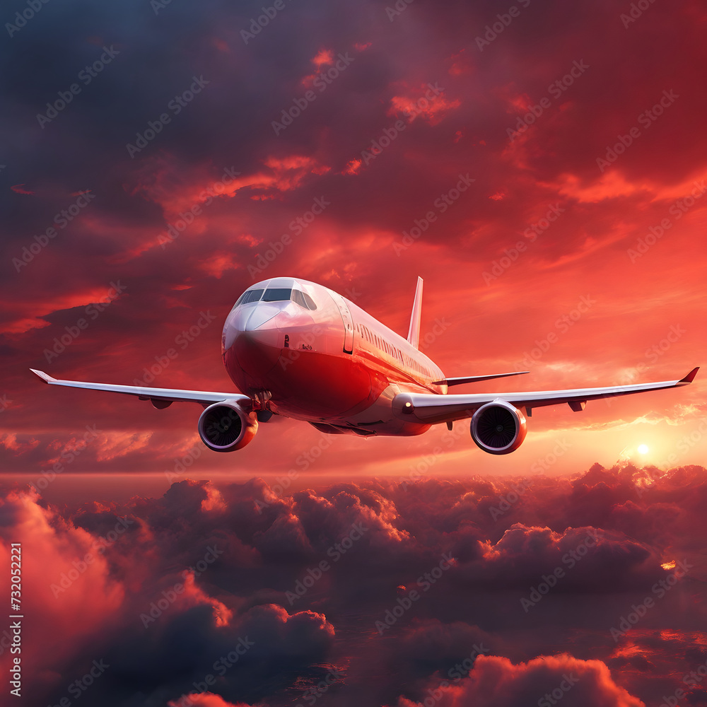 Red sky and airplane Red sky and airplane