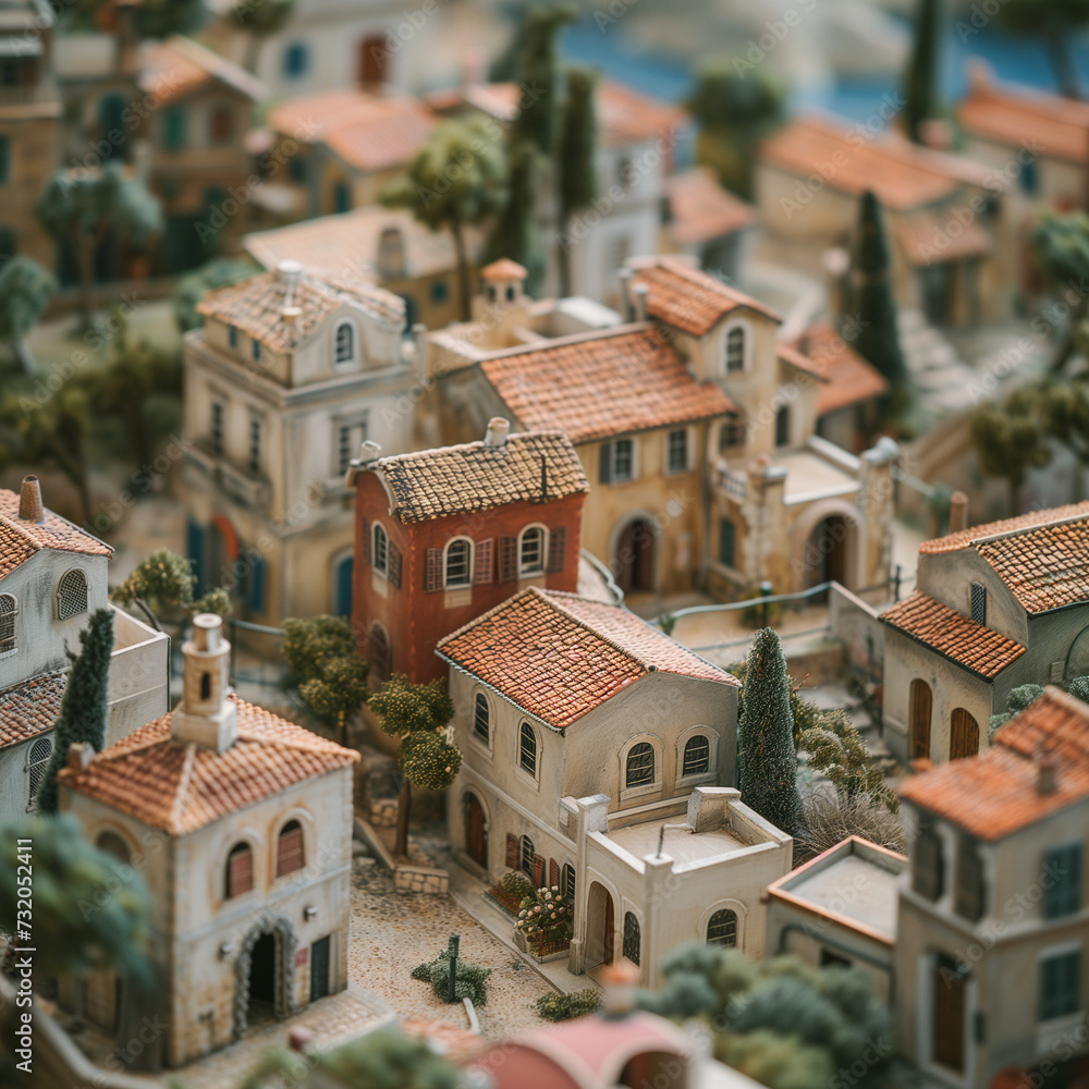 Miniature Effect on Mediterranean Townscape - High-Resolution Travel Photography