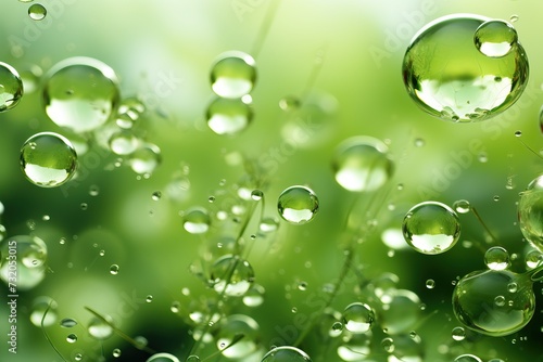 Wallpaper Mural Green texture with round drops of liquid, drops of water and glycerin. Torontodigital.ca