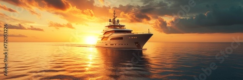 luxury yacht sailing in the ocean at sunset