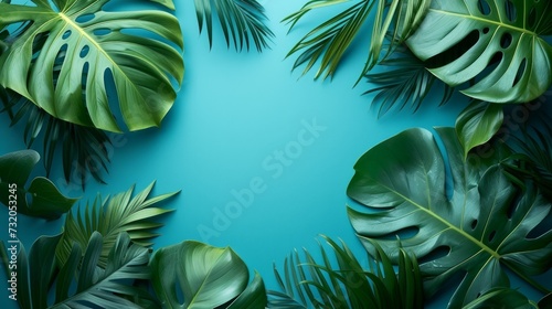Delicate tropical leaves scattered across a minimalist backdrop,