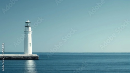 Minimalist capture of a lighthouse standing tall against the tranquil sea backdrop
