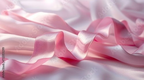 Minimalist backdrop featuring a soft pink ribbon, exuding elegance and harmon...