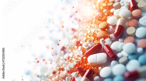 Clean and precise backdrop with minimalist pharmaceutical symbols, portraying...