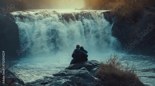 Simple yet poignant image featuring a waterfall scene embraced by a loving co...