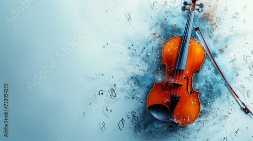 Clean composition with a violin and abstract musical notes, conveying the ess...