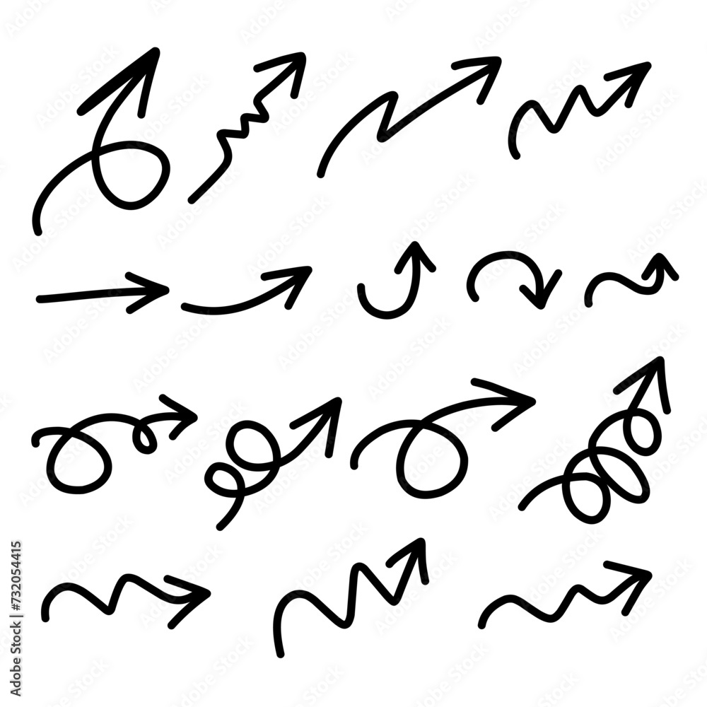 vector set hand drawn black arrows on white background vector set hand drawn black arrows on white background