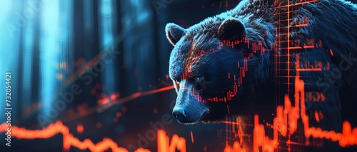 a banner portraying the trading Collapse Symphony with Bear. on a backdrop of a trade exchange with red arrow graphs . 