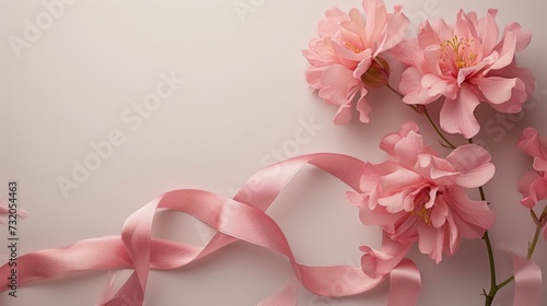 Minimalist backdrop adorned with a gentle pink ribbon, imparting a feeling of...