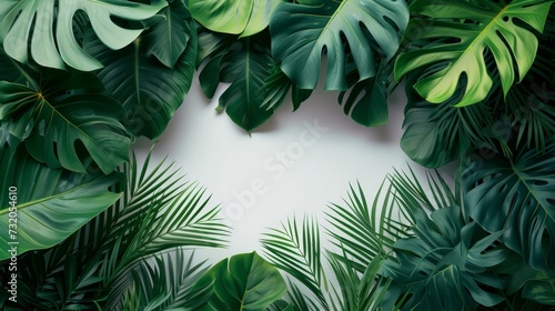 Simple yet captivating backdrop adorned with vibrant tropical leaves