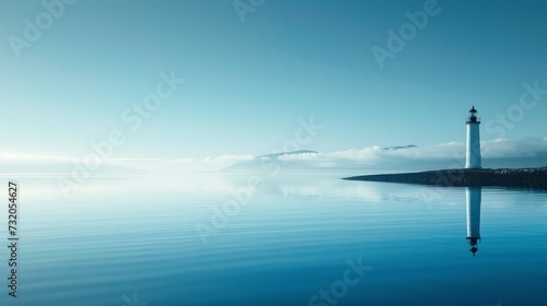 Minimalist capture of a lighthouse standing tall against the tranquil sea backdrop © olegganko