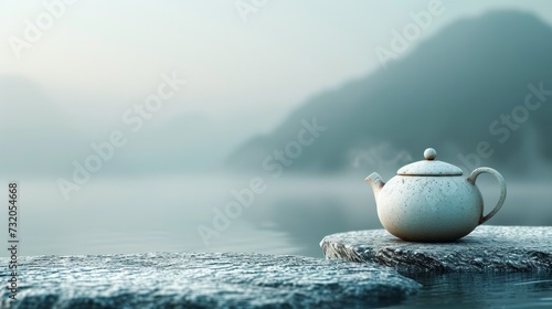 Clean and calming image showcasing a minimalist teapot against a serene backdrop