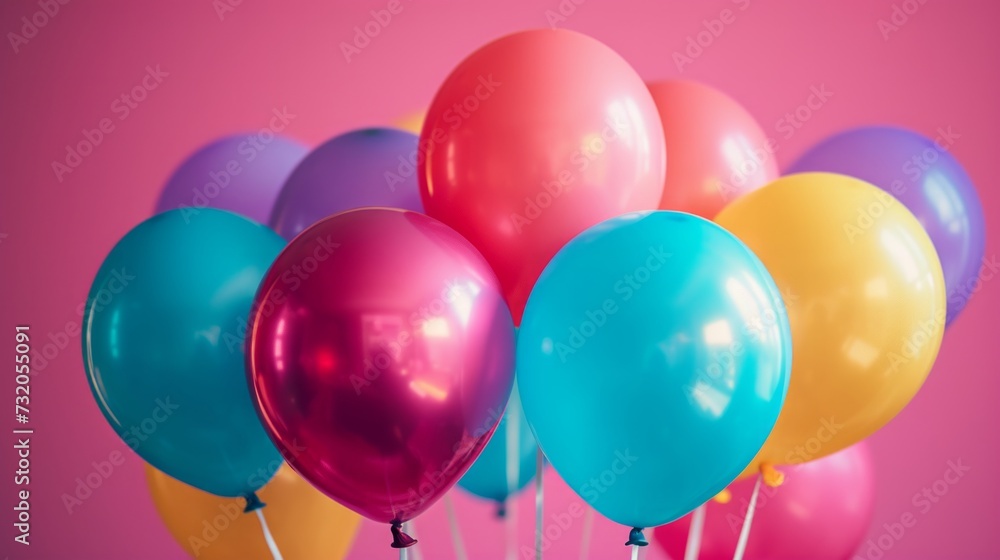 Simple yet captivating backdrop adorned with radiant, multicolored balloons