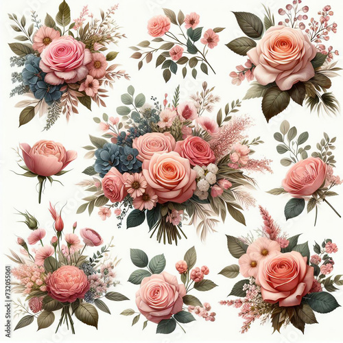 Wallpaper Mural Hand-drawn minimalist botanical line art of floral branches, roses, leaves, and herbs create an elegant and rustic botanical wedding invitation and save-the-date card template. Torontodigital.ca