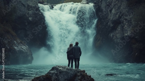 Simple yet poignant image featuring a waterfall scene embraced by a loving co...