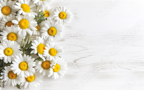 a bouquet of garden camomile flowers on a white wooden table. © Алла Морозова